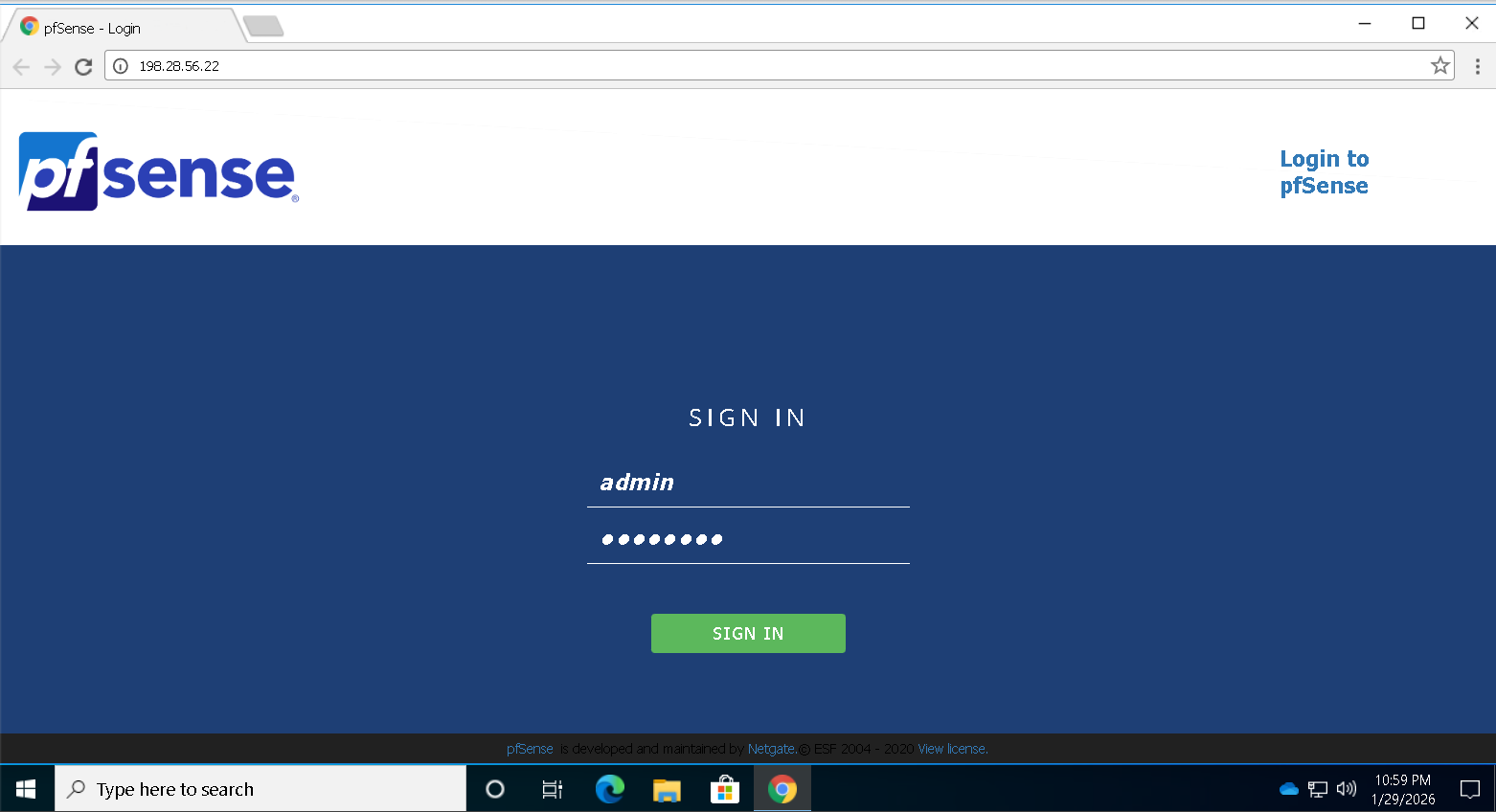 หน้า Login pfSense